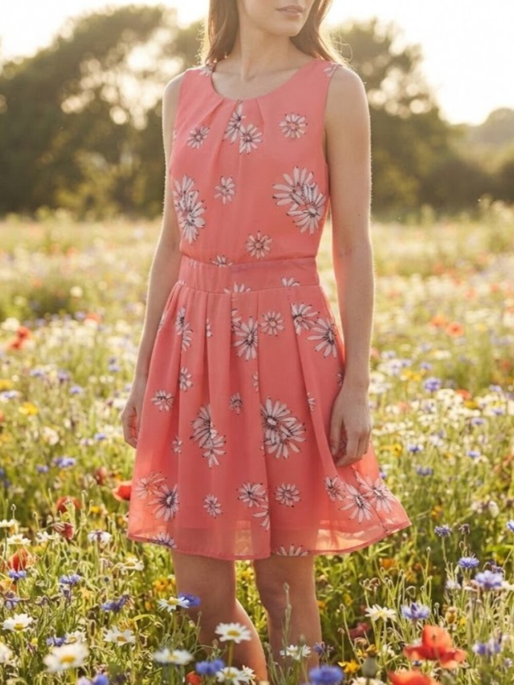 APRICOT Coral Pink Floral Sleeveless Mini Dress